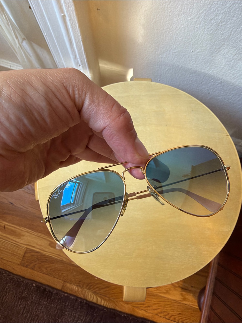 Ray-Ban Gold Frame Sunglasses with Blue-Green Gradient Lenses